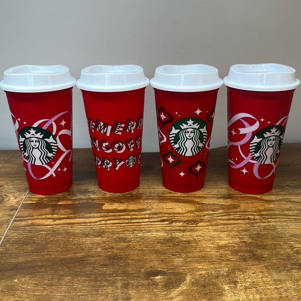 Starbucks 2013 Holiday To Go Travel Plastic Coffee Mug Logo Cup Christmas Bundle